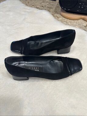 Stuart Weitzman Black Square-Cap Ballet Flats